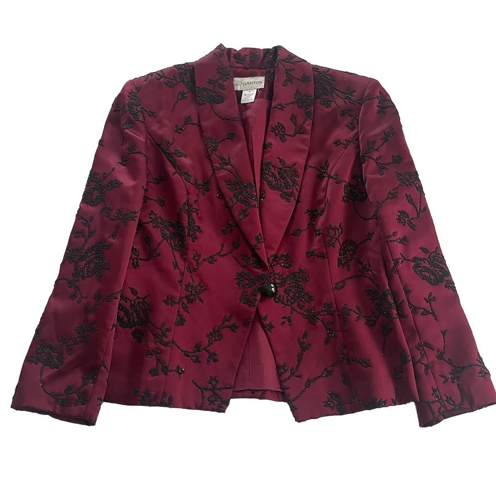 Vintage Gantos Women's Beaded Maroon And Black  Beaded Blazer Jacket Size 8
